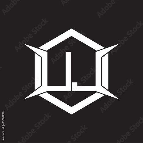 UJ Logo monogram with hexagon and four taper shape design template