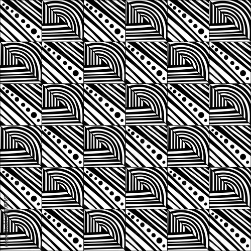 Black and white decorative background for coloring book. Seamless geometric pattern. Doodle illustration