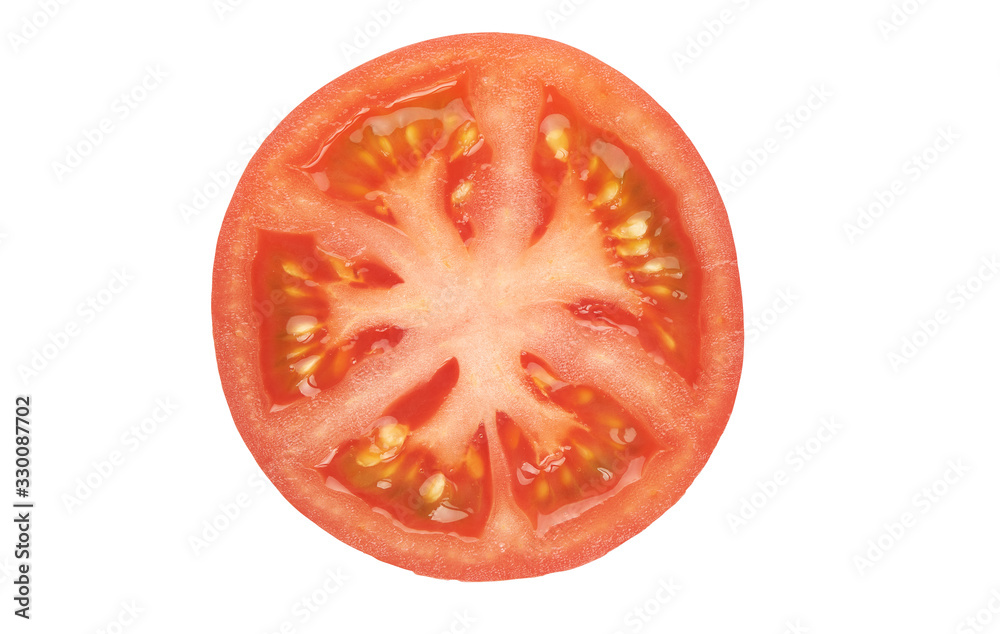 Slice of tomato isolated on white with clipping path Slice of tomato isolated on white with clipping path