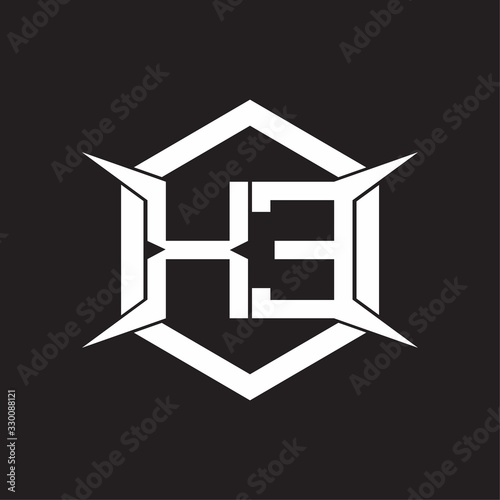 XE Logo monogram with hexagon and four taper shape design template