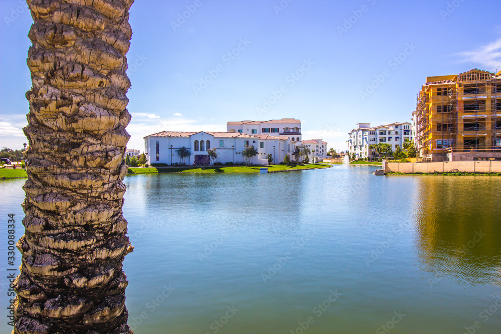 Peaceful Lagoon With Multi Story Buildings