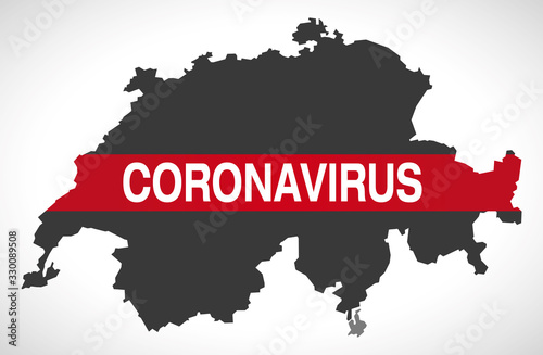 Switzerland map with Coronavirus warning illustration