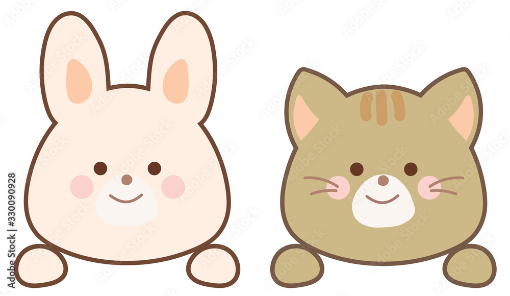 上に乗るネコとうさぎのイラスト セット 線あり 上に乗るネコとうさぎのイラスト セット 線あり