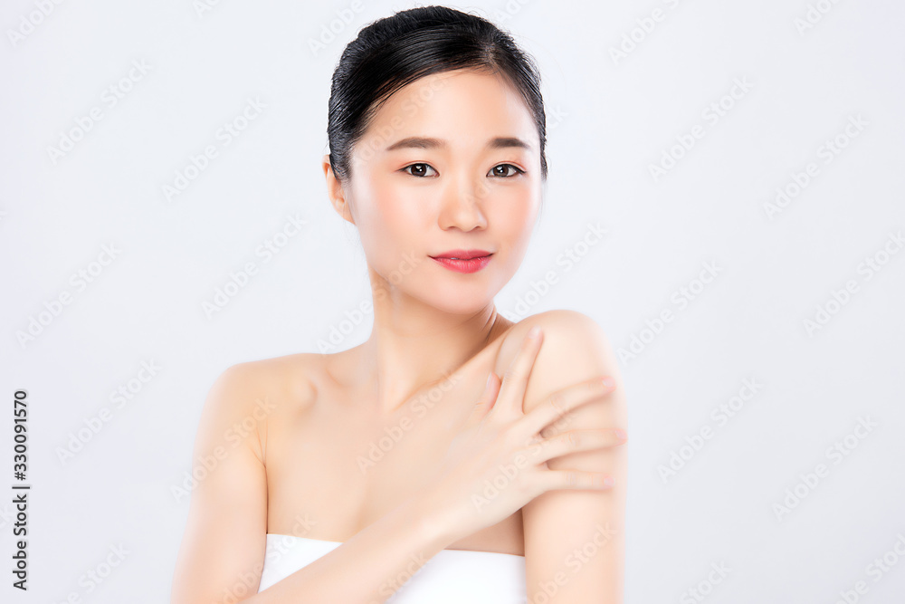 Beautiful Young Asian Woman with Clean Fresh Skin. Face care, Facial treatment, Cosmetology, beauty and healthy skin and cosmetic concept .woman beauty skin isolated on white background Beautiful Young Asian Woman with Clean Fresh Skin. Face care, Facial treatment, Cosmetology, beauty and healthy skin and cosmetic concept .woman beauty skin isolated on white background