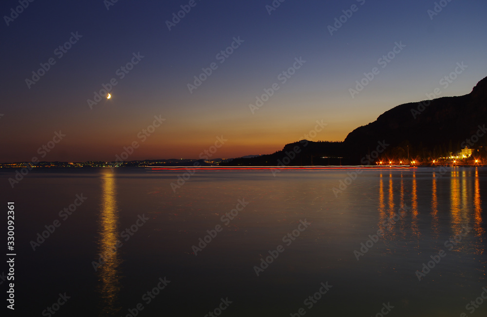 Beautiful lake view in Italy after sunset
