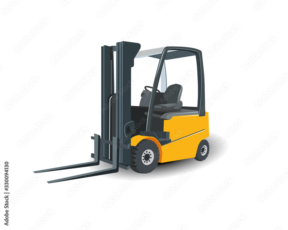 Vector illustration of a yellow loader on a white background.