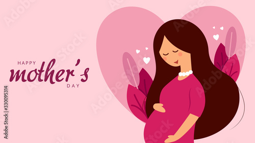 Beautiful pregnant woman graphic  happy mother s day - Vector Illustration