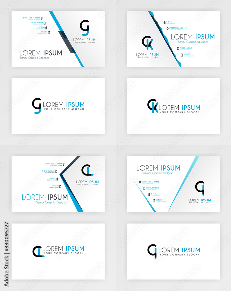 Blue Business Card Template. Simple Identity Card Design With Alphabet Logo And Slash Accent Decoration. For Corporate, Company, Professional, Business, Advertising, Public Relations, Brochure, Poster Blue Business Card Template. Simple Identity Card Design With Alphabet Logo And Slash Accent Decoration. For Corporate, Company, Professional, Business, Advertising, Public Relations, Brochure, Poster