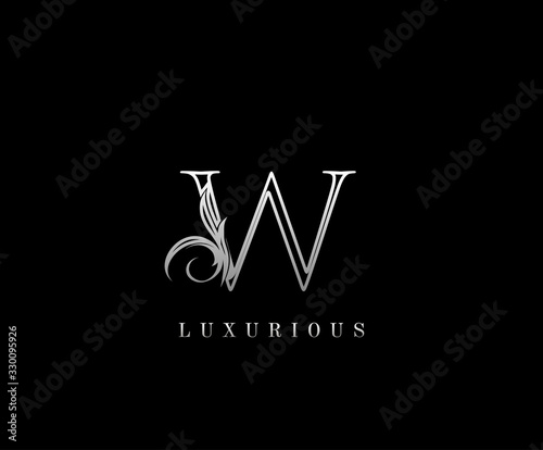 Initial W letter silver luxury beauty flourishes vintage monogram logo perfect for boutique, wedding invitation, restaurant,hotel.