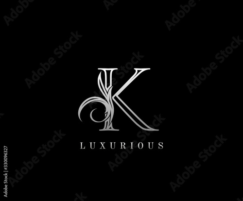 Initial K letter silver luxury beauty flourishes vintage monogram logo perfect for boutique, wedding invitation, restaurant,hotel.