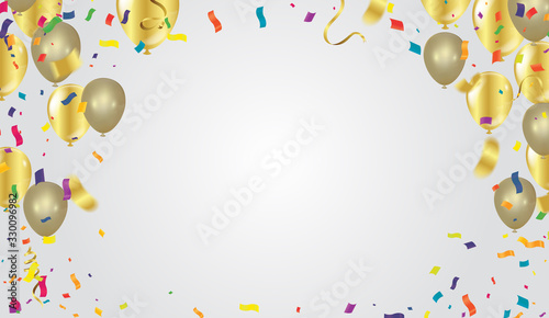 Birthday party colored confetti with ribbons on the checked background. Eps 10 vector file.