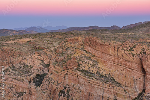 Landscape at twilight from the Apache Trail, Tonto National Forest, Arizona, USA