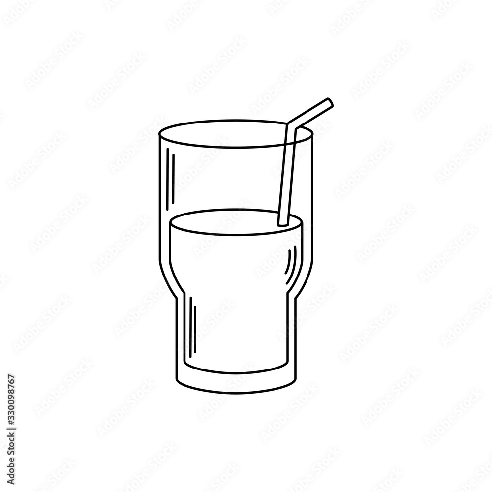 drinks fresh glass cup water with straw line style icon