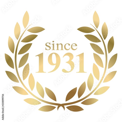 Since year 1931 gold laurel wreath vector isolated on a white background 