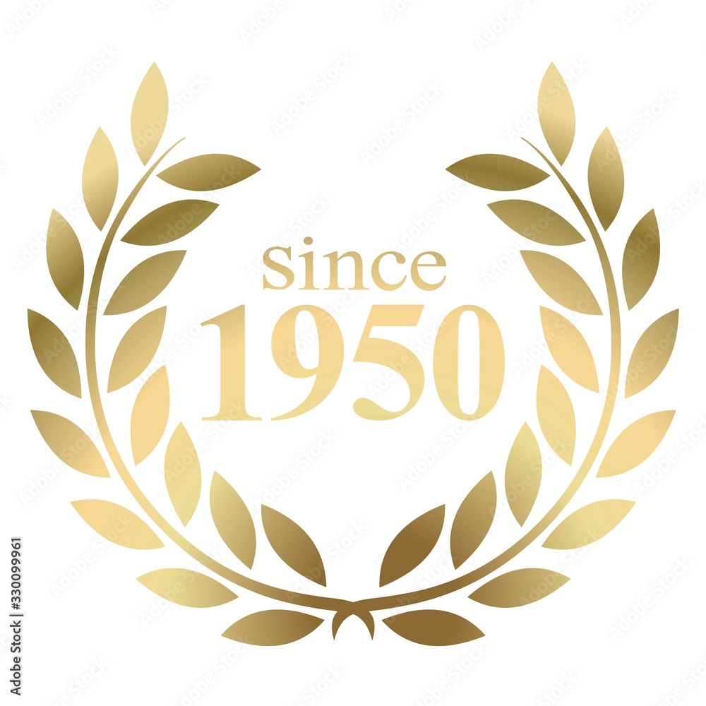 Since year 1950  gold laurel wreath vector isolated on a white background 
