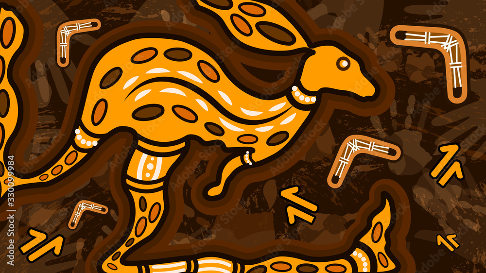 Aboriginal art vector painting with kangaroo Stock Vector | Adobe Stock
