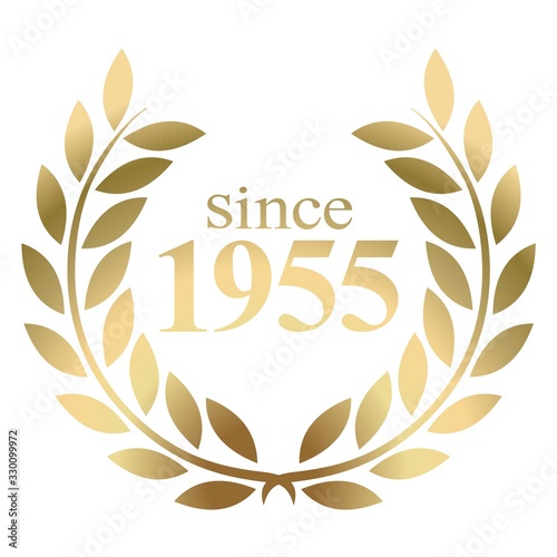 Since year 1955 gold laurel wreath vector isolated on a white background 