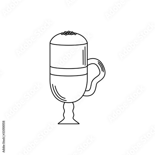drinks latte macchiato in glass cup with foam and cinnamon line style icon