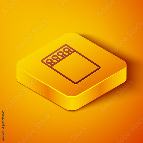 Isometric line Open matchbox and matches icon isolated on orange background. Yellow square button. Vector Illustration