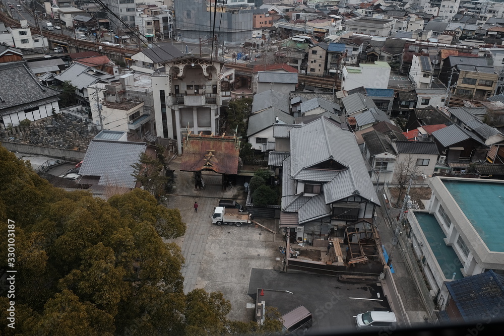 Japanese port town seen from the observatory and cable car Japanese port town seen from the observatory and cable car