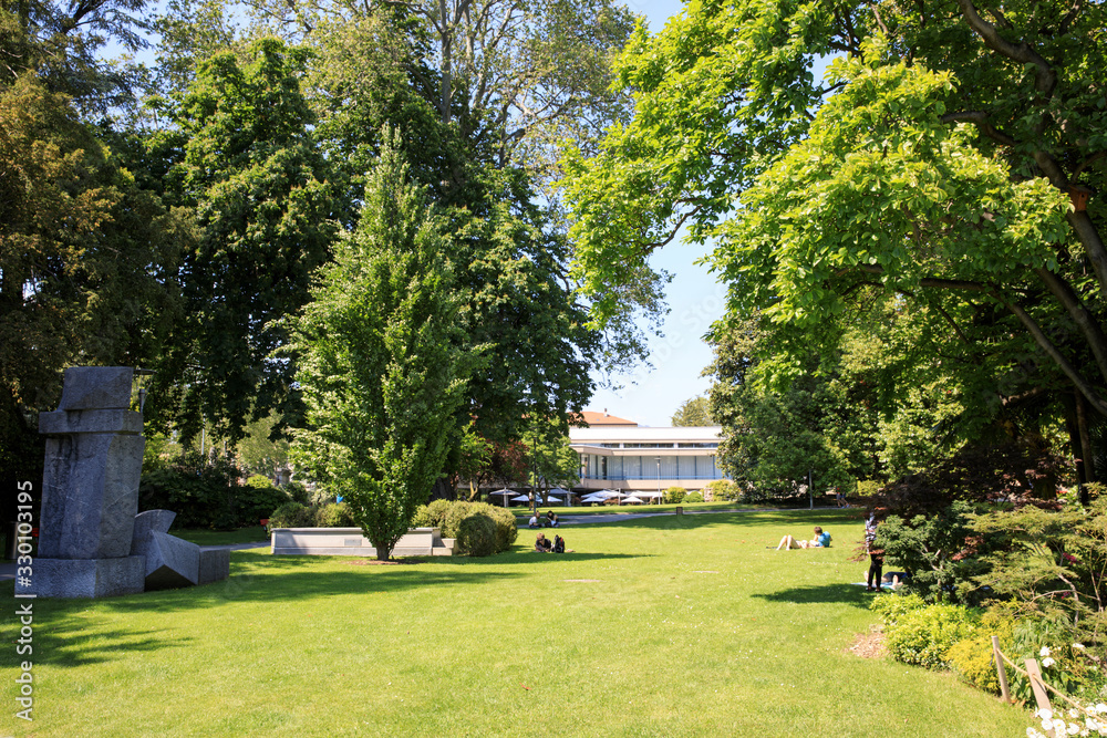 Fototapeta premium Lugano / Switzerland - June 01, 2019: Ciani Park view, Lugano, Switzerland, Europe