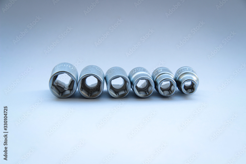 Socket wrench set isolated on white. Socket set for spanner Socket wrench set isolated on white. Socket set for spanner