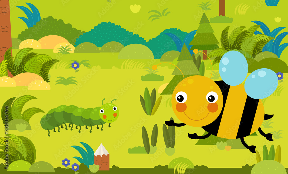 Obraz premium cartoon scene with different european animals in the forest illustration