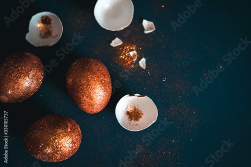 golden decorated easter eggs photo