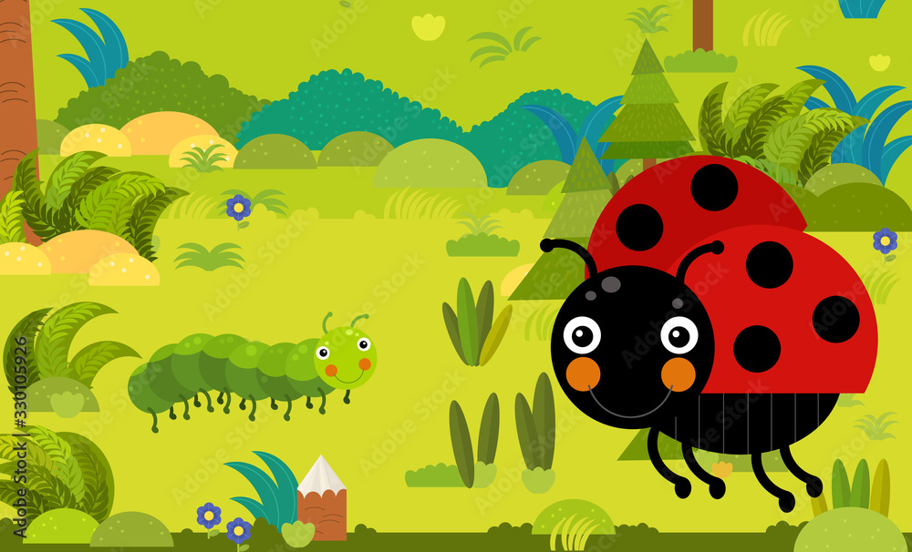 cartoon scene with different european animals in the forest illustration cartoon scene with different european animals in the forest illustration