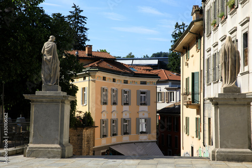 Lugano / Switzerland - June 01, 2019: Houses in city centre, Lugano, Switzerland, Europe