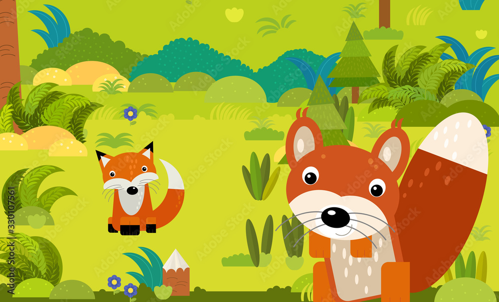 cartoon scene with different european animals in the forest illustration cartoon scene with different european animals in the forest illustration