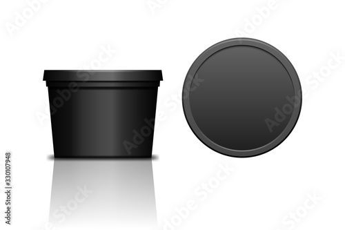 Simple black realistic plastic cosmetic jar for body of face cream, scrub