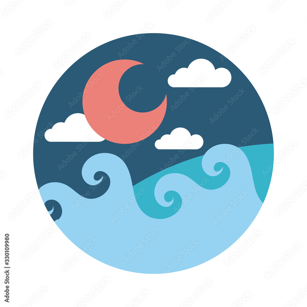sea scape scene with moon flat style icon sea scape scene with moon flat style icon