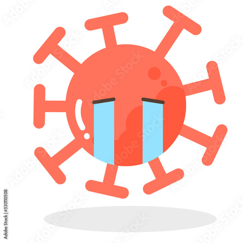 Vector set of cartoon red emoticons face covid-19, emoji crying sad face of corona virus, Corona Virus cartoon characters - dust floating isolated on white background 