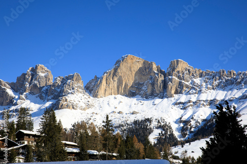 Carezza Lake (BZ), Italy - December 01, 2019: The landscape near Carezza Lake, Nova Levante, Bolzano, Alto Adige, Italy.. photo