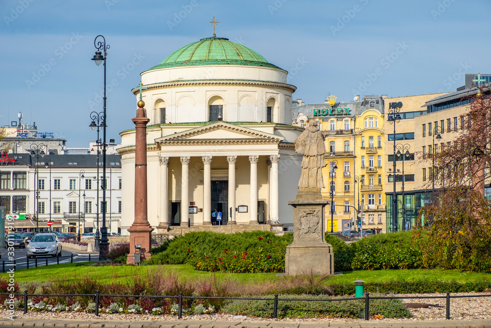 XIX century St. Alexander’s Church - Kosciol sw. Aleksandra - on the Three Crosses Square in historic city center of Warsaw, Poland