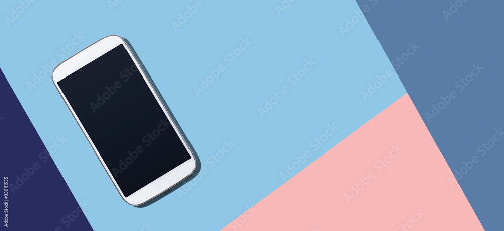 White smartphone with black screen from above - flat lay White smartphone with black screen from above - flat lay