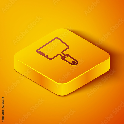 Isometric line Putty knife icon isolated on orange background. Spatula repair tool. Spackling or paint instruments. Yellow square button. Vector Illustration