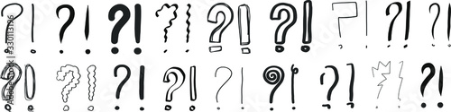 question marks exclamation point exclamation mark interrogation points hand drawn signs q and a symbol vector drawings scribbles question and answer sketches illustration doodles