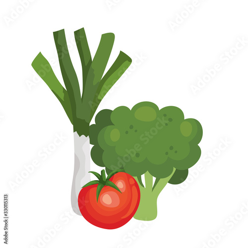 fresh broccoli with vegetables isolated icons vector illustration design
