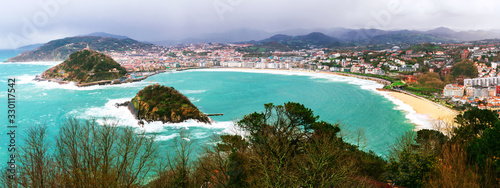 Panorama of San Sebastian bay from the top of Monte Igueldo in Basque Country, Spain photo