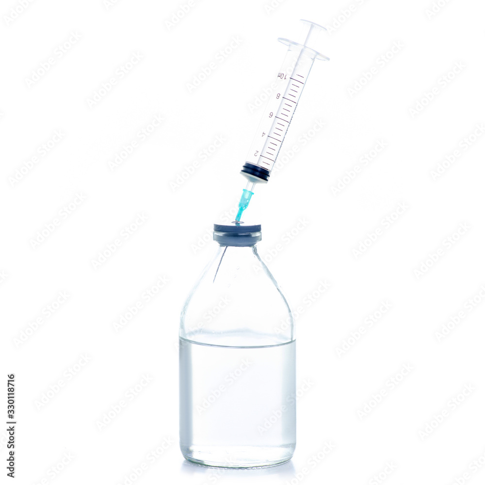 glass medicine bottle with syringe injection on white background isolation glass medicine bottle with syringe injection on white background isolation