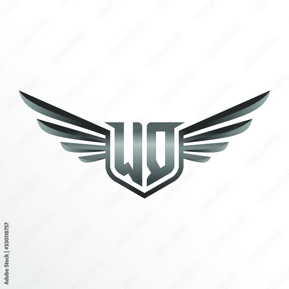Fototapeta premium Initial Letter WQ with Wings