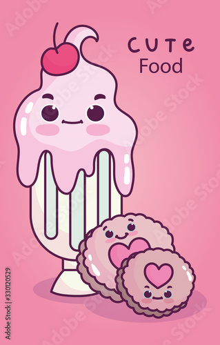 cute food milkshake with cookies sweet dessert pastry cartoon