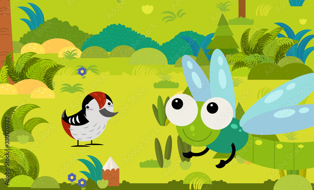 cartoon scene with different european animals in the forest illustration cartoon scene with different european animals in the forest illustration