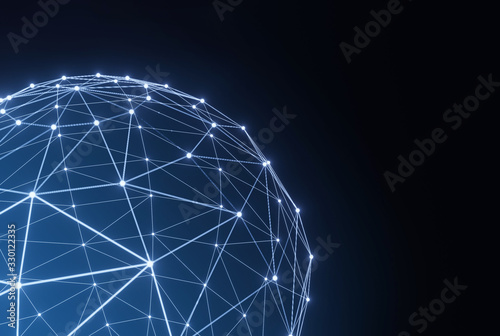 Abstract polygonal sphere background, network connections. 3d render
