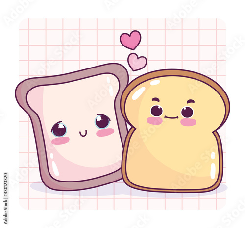 cute food white and whole wheat bread love sweet dessert pastry cartoon