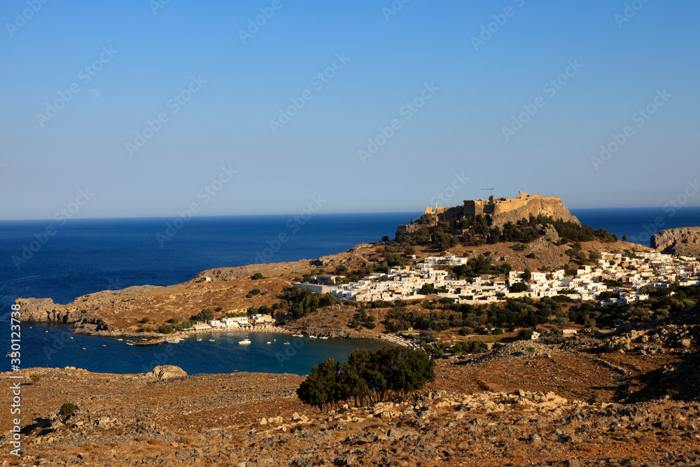 Lindos, Rhodes / Greece - June 23, 2014: Lindos village view, Rhodes, Dodecanese Islands, Greece.