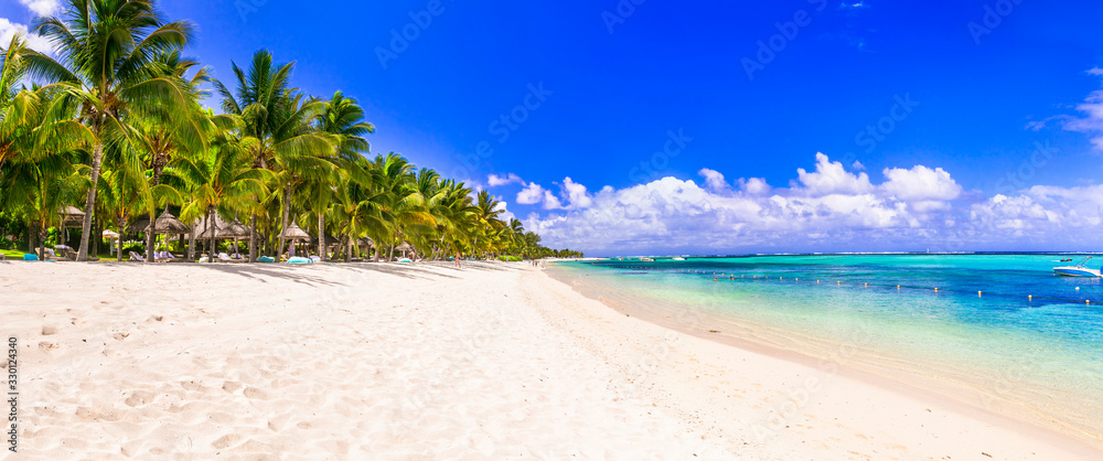Best tropical beach destination - paradise island Mauritius, Le Morne beach - obrazy, fototapety, plakaty 