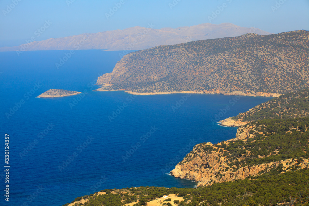 Rhodes / Greece - June 23, 2014: Coastline view from Monolithos castle, Rhodes, Dodecanese Islands, Greece.